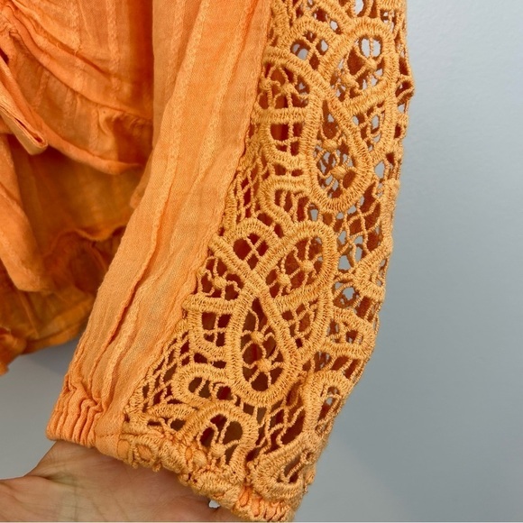 NWT American Eagle Sherbet Orange Crochet Cropped Ruffle Tie Blouse Size Small - Picture 8 of 9